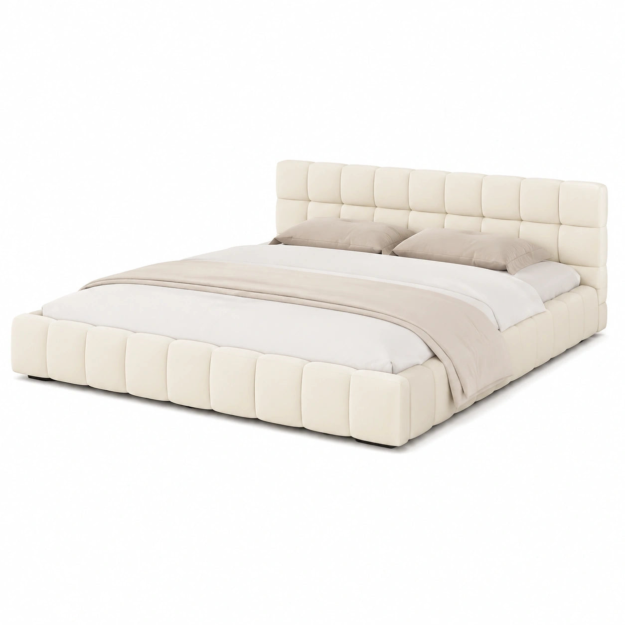 Polsterbett Bubble 140x200 cm, modernes Design mit gepolstertem Kopfteil, vielseitiges Doppelbett für Jugend- und Gästezimmer, inklusive Lattenrost, Leinen (Beige)
