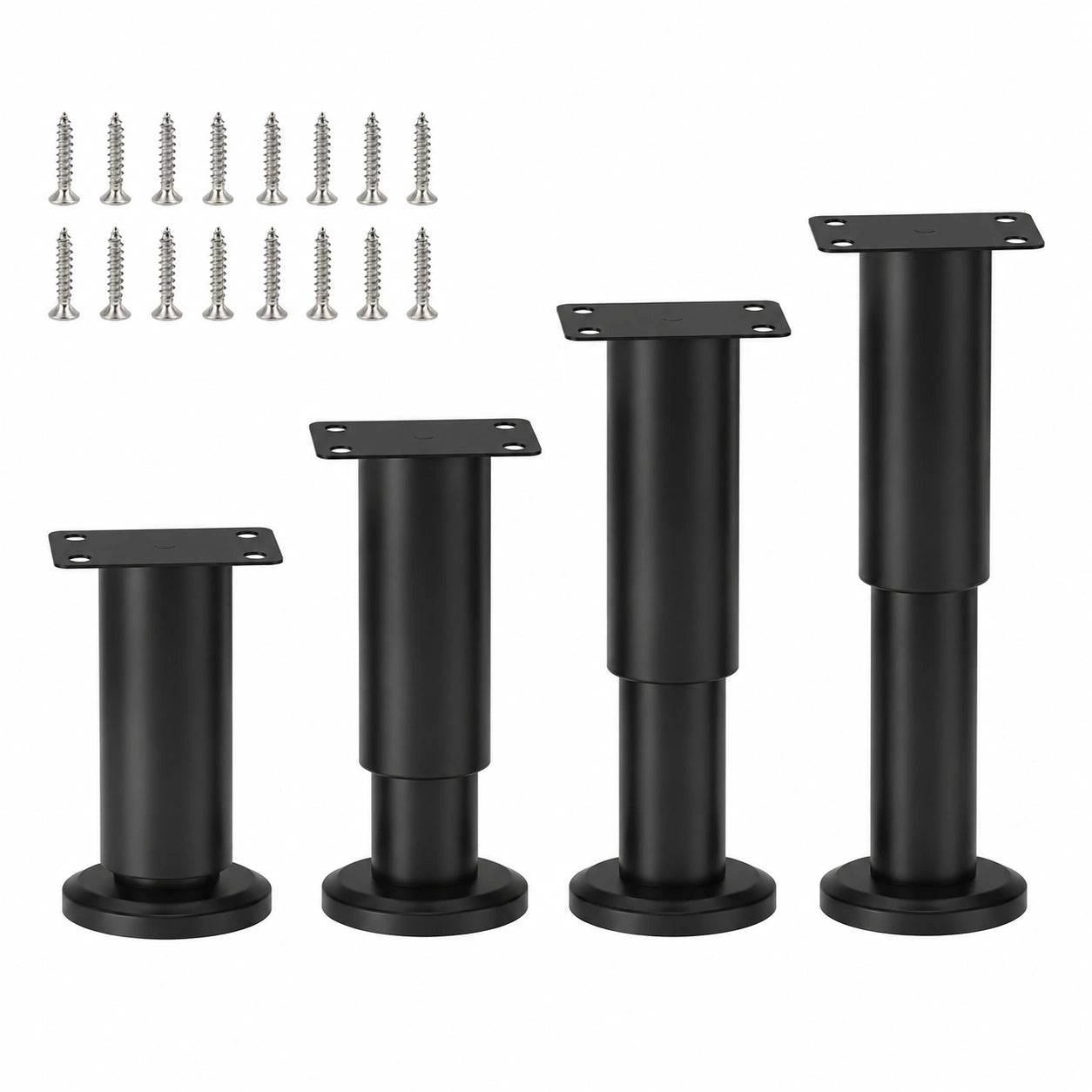4er Set Höhenverstellbare Möbelbeine aus Metall, Schwarz, 8-12 cm, für Sofa, Schrank und Bett