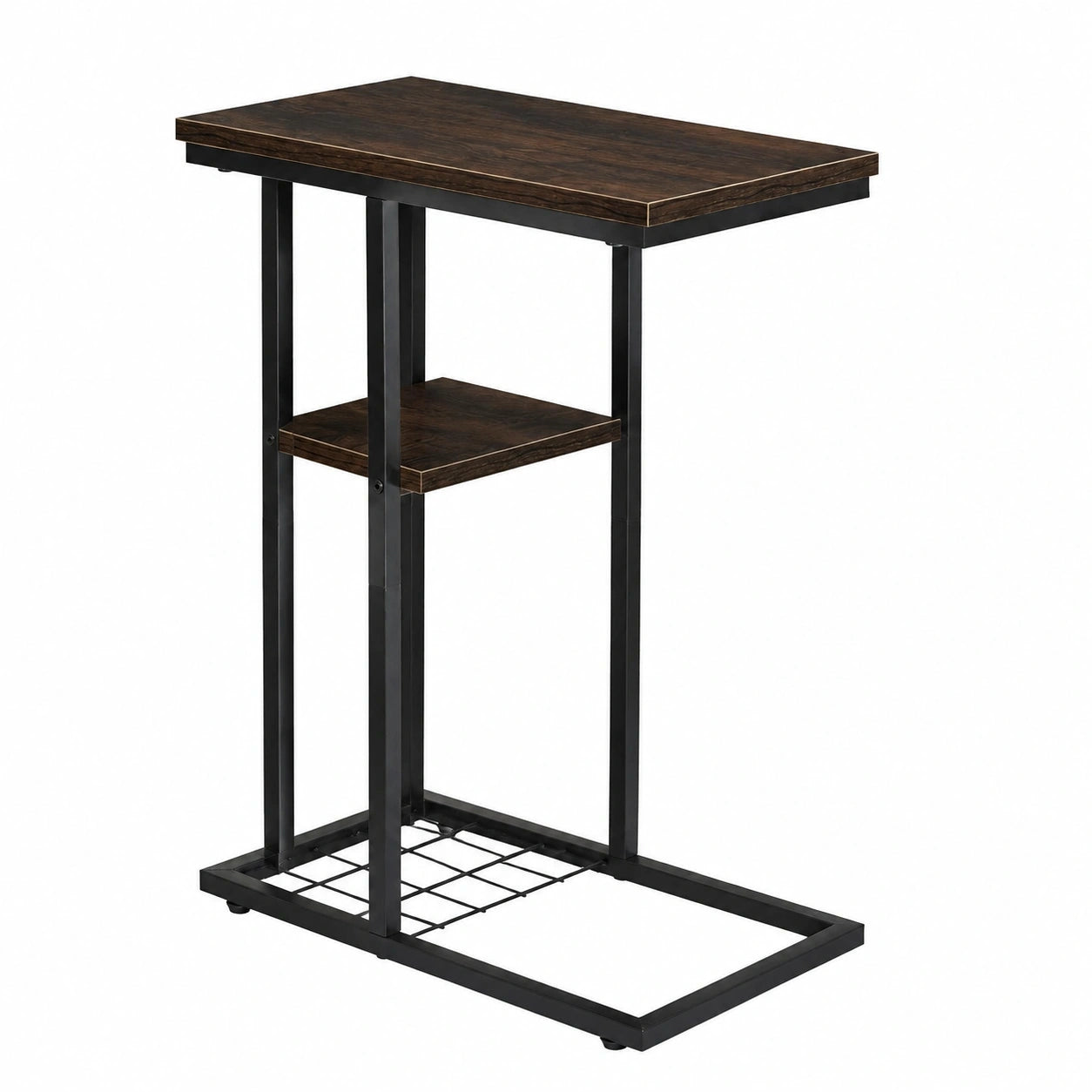 YMYNY C-förmiger Couchtisch im Industriestil, Eleganter Beistelltisch für Wohnzimmer und Schlafzimmer, 40x26x61.5 cm, Graubraun