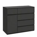 WOLTU Moderne Kommode in Schwarz mit 5 Schubladen und Verstellbarer Ablage, 1 Tür, für Wohnzimmer, Schlafzimmer und Flur, 100x80x40 cm