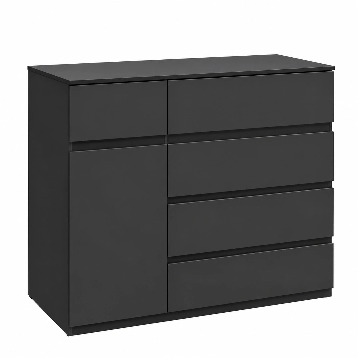 WOLTU Moderne Kommode in Schwarz mit 5 Schubladen und Verstellbarer Ablage, 1 Tür, für Wohnzimmer, Schlafzimmer und Flur, 100x80x40 cm