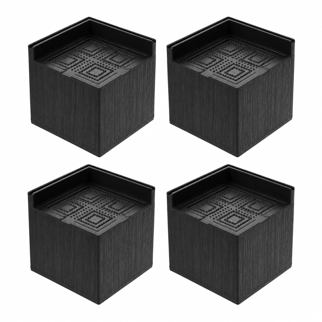 4er Set Quadratische Möbel-Riser aus Gummi, rutschfest und stoßdämpfend, 9,5 cm für Bett, Stuhl, Tisch, Kühlschrank