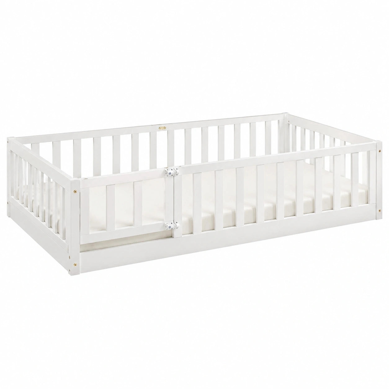 LALAHO Montessori Kinderbett 90x200 cm mit Rausfallschutz & Lattenrost, umbaubar zum Jugendbett, hohe Tragfähigkeit, Weiß