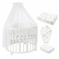 Waldin 7-in-1 Ovales Babybett Set – Mitwachsendes Beistellbett mit Matratze und Wickelkommode, Weißes Holz und Stoff