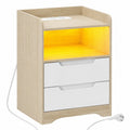 Moderner Nachttisch mit LED und USB, Hell Eiche