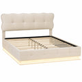 Polsterbett 140x200 cm mit LED und Stauraum, Samtbezug in Beige