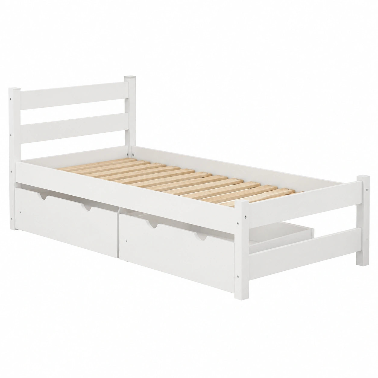 Montessori Kinderbett 80x180 cm mit Stauraum und Lattenrost aus Kiefernholz, Weiß