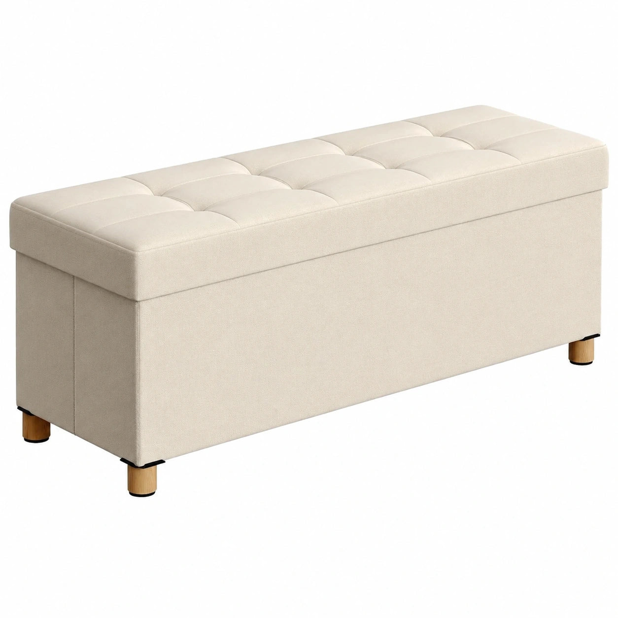 Klappbarer SONGMICS Sitzhocker mit Stauraum, cremeweiß, Belastbarkeit bis 300 kg, für Wohnzimmer, Schlafzimmer und Flur