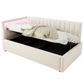 Modernes Polsterbett 90x200 cm mit LED und Stauraum, Verstellbare Seiten, Samt in Beige, Inkl. Lattenrost