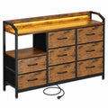 Vintage ODK Kommode mit 8 Stoffschubladen und LED-Beleuchtung, Schrank mit 10 Farboptionen und integrierten USB- und AC-Anschlüssen, für Wohnzimmer und Schlafzimmer, Maße 110x30x88cm