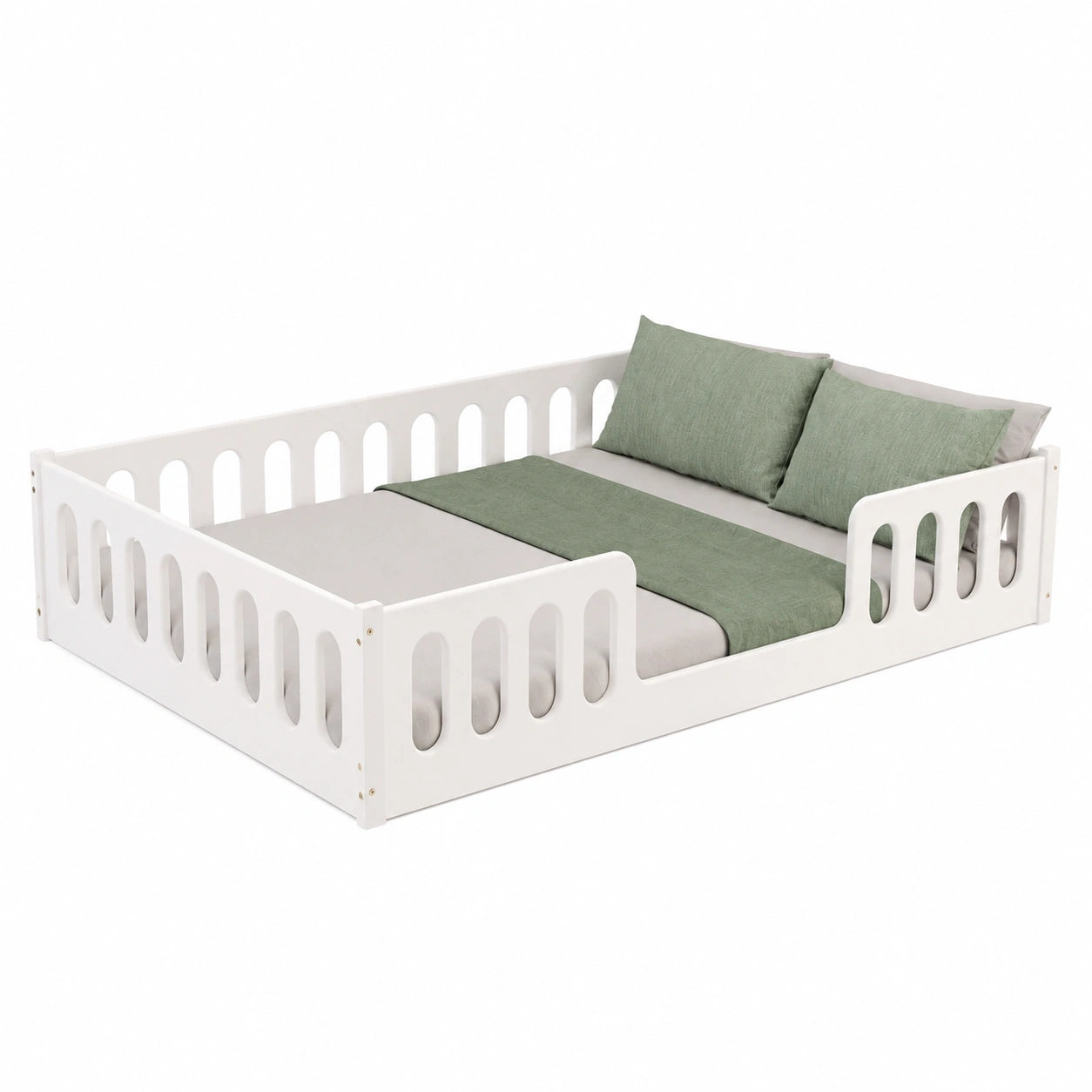 CADANI Monte Montessori Kinderbett 140x200 cm mit Rausfallschutz, weiß, bis 200 kg belastbar