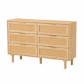 Moderne Rattan-Kommode mit 6 Schubladen und goldenen Griffen, großer Stauraum für Schlafzimmer, Wohnzimmer und Büro, 110x38x77 cm
