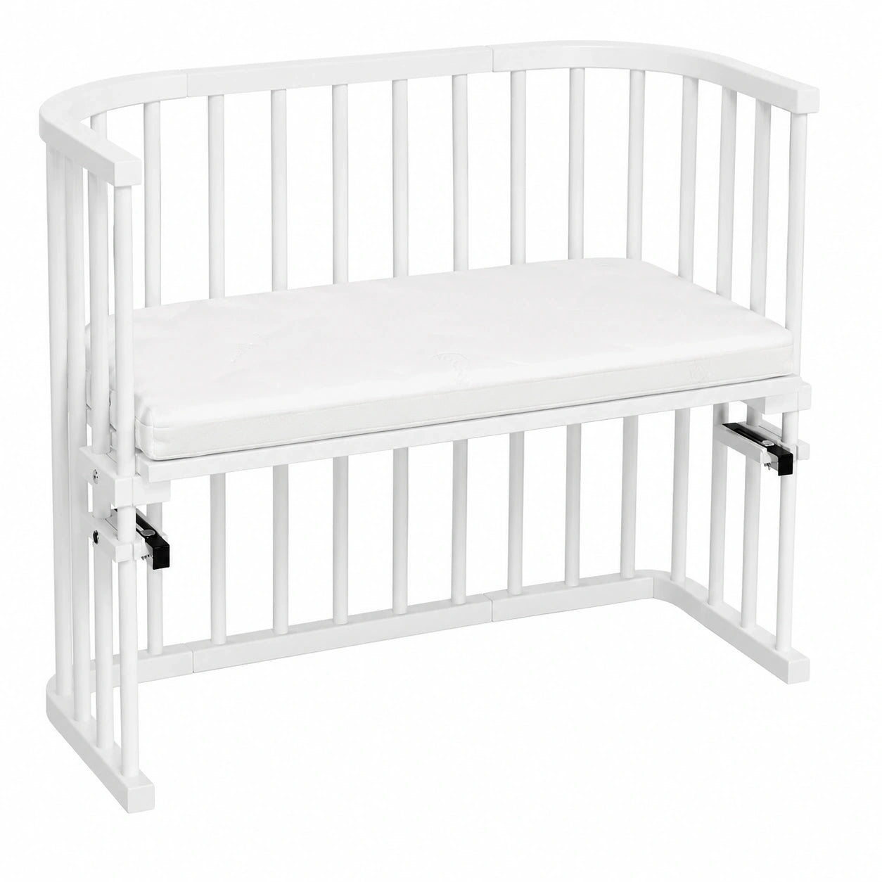 Babybay Beistellbett aus Buchenholz, höhenverstellbar, umweltfreundlich und mitwachsend, weiß lackiert, inklusive Matratze