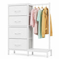 Hohe Kommode mit 4 Stoffschubladen und Kleiderstange, Weißer Schrank für Schlafzimmer und Wohnzimmer