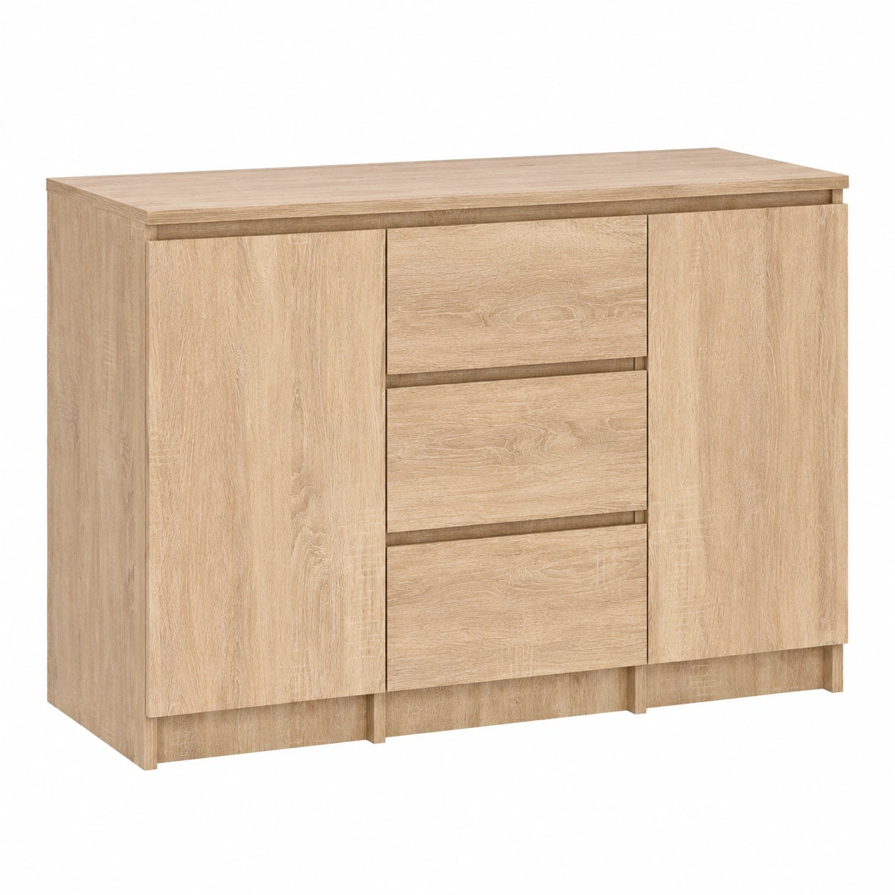 Moderne Kommode mit 3 Schubladen und 2-türigem Schrank, Sonoma-Eiche, 4 Regalböden, für Wohn- oder Schlafzimmer, 101x76x35 cm