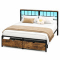 IRONCK Metallbett 140x200 mit LED-Beleuchtung und USB-Ladestation, Stauraumbett mit 2 Schubladen, Jugend- und Doppelbett mit Lattenrost