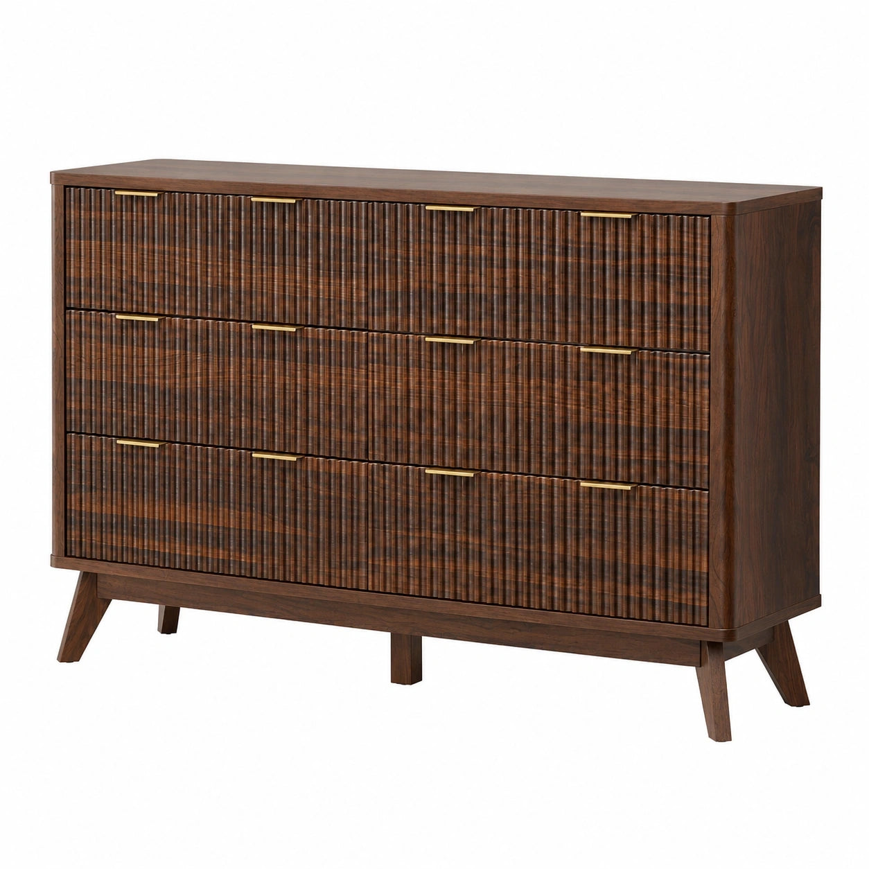 Moderne Kommode mit 6 Schubladen, 137 cm Breit, Gewölbtes Design im Dunkel-Walnuss, Ideal für Schlafzimmer & Wohnzimmer