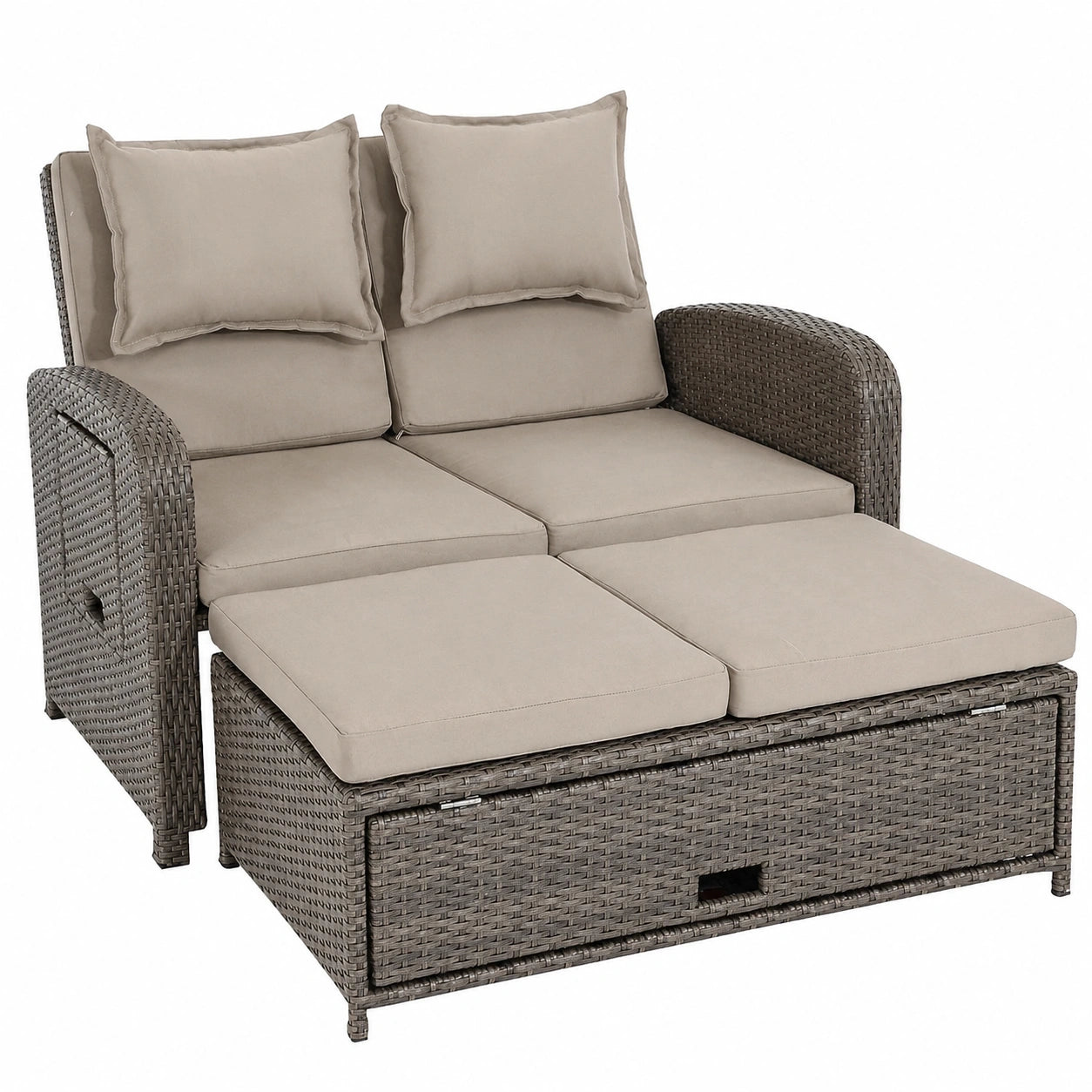 Greemotion Polyrattan Gartenlounge Bahia Rondo, 2-Sitzer Sofa & Tagesbett, Indoor/Outdoor, Stahlrahmen, Braun-Beige, ca. 121 x 99 x 143 cm